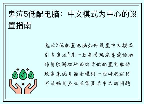 鬼泣5低配电脑：中文模式为中心的设置指南