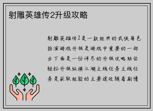 射雕英雄传2升级攻略